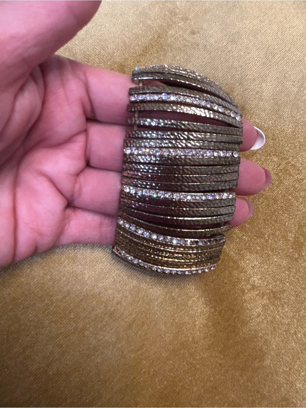 Gold-Tone Layered Crystal Cuff Bracelet
